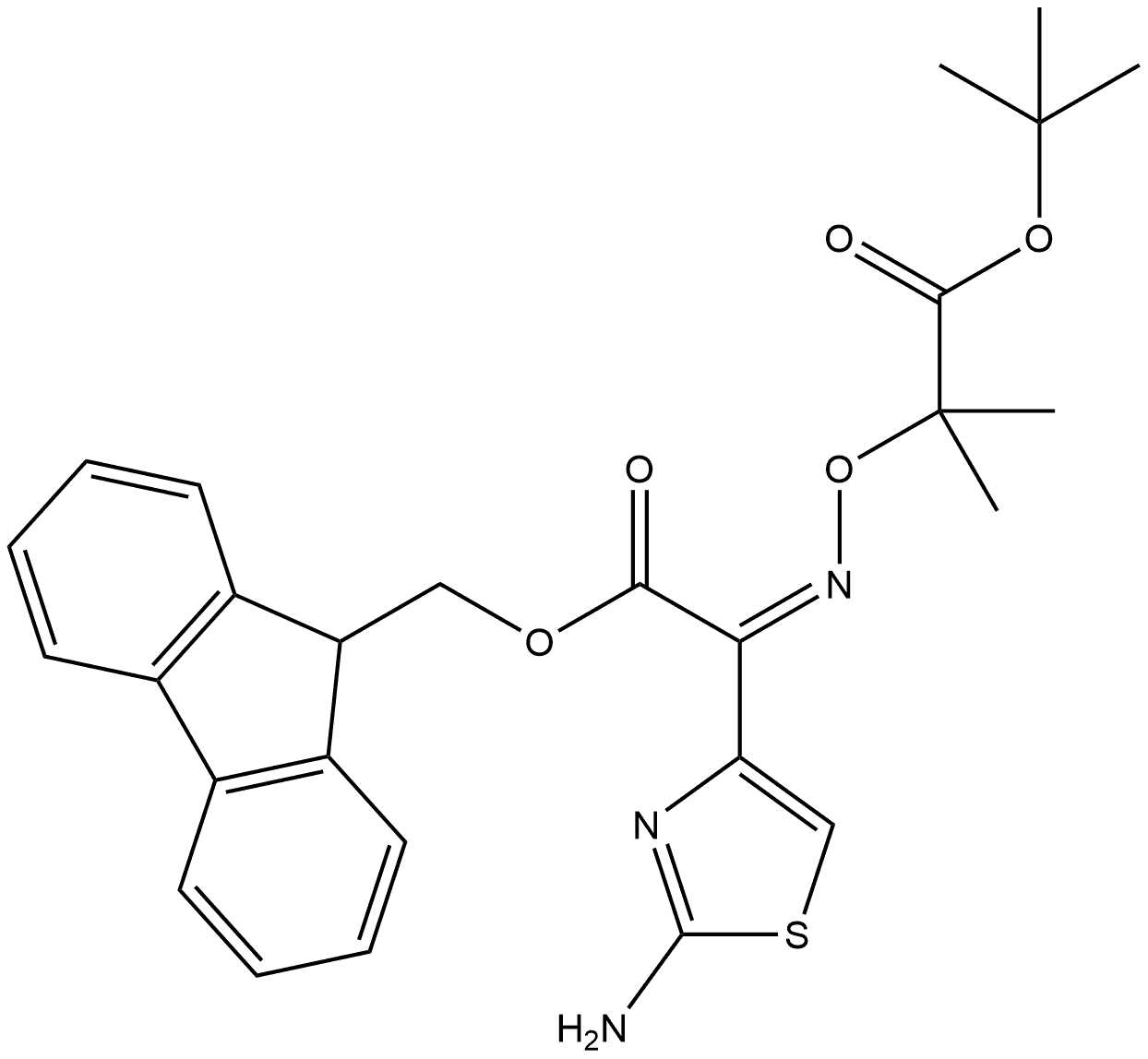 4-Thiazoleacetic acid, 2-amino-α-[[2-(1,1-dimethylethoxy)-1,1-dimethyl-2-oxoethoxy]imino]-, 9H-fluoren-9-ylmethyl ester, (αZ)- Structure