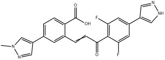 Benzoic acid, 2-[3-[2,6-difluoro-4-(1H-pyrazol-4-yl)phenyl]-3-oxo-1-propen-1-yl]-4-(1-methyl-1H-pyrazol-4-yl)- Structure