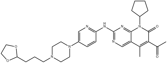 Pyrido[2,3-d]pyrimidin-7(8H)-one, 6-acetyl-8-cyclopentyl-2-[[5-[4-[3-(1,3-dioxolan-2-yl)propyl]-1-piperazinyl]-2-pyridinyl]amino]-5-methyl- 구조식 이미지