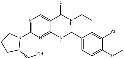 5-Pyrimidinecarboxamide, 4-[[(3-chloro-4-methoxyphenyl)methyl]amino]-N-ethyl-2-[(2S)-2-(hydroxymethyl)-1-pyrrolidinyl]- Structure