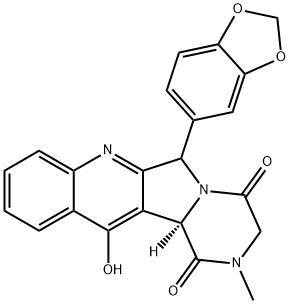 Pyrazino[1',2':1,5]pyrrolo[3,4-b]quinoline-1,4-dione, 6-(1,3-benzodioxol-5-yl)-2,3,6,12b-tetrahydro-12-hydroxy-2-methyl-, (12bR)- 구조식 이미지