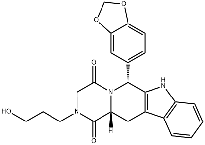 Pyrazino[1',2':1,6]pyrido[3,4-b]indole-1,4-dione, 6-(1,3-benzodioxol-5-yl)-2,3,6,7,12,12a-hexahydro-2-(3-hydroxypropyl)-, (6R,12aR)- 구조식 이미지