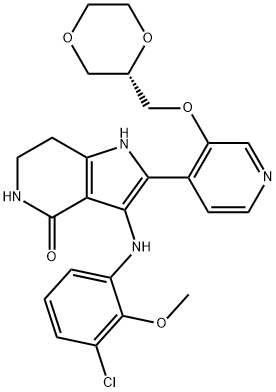 3-[(3-Chloro-2-methoxyphenyl)amino]-2-[3-[(2S)-1,4-dioxan-2-ylmethoxy]-4-pyridinyl]-1,5,6,7-tetrahydro-4H-pyrrolo[3,2-c]pyridin-4-one Structure