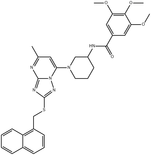 Benzamide, 3,4,5-trimethoxy-N-[1-[5-methyl-2-[(1-naphthalenylmethyl)thio][1,2,4]triazolo[1,5-a]pyrimidin-7-yl]-3-piperidinyl]- Structure