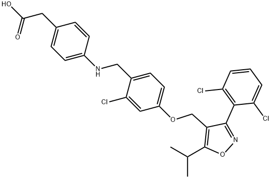 Benzeneacetic acid, 4-[[[2-chloro-4-[[3-(2,6-dichlorophenyl)-5-(1-methylethyl)-4-isoxazolyl]methoxy]phenyl]methyl]amino]- 구조식 이미지