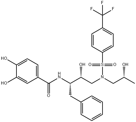 Benzamide, 3,4-dihydroxy-N-[(1S,2R)-2-hydroxy-3-[[(2R)-2-hydroxypropyl][[4-(trifluoromethyl)phenyl]sulfonyl]amino]-1-(phenylmethyl)propyl]- Structure