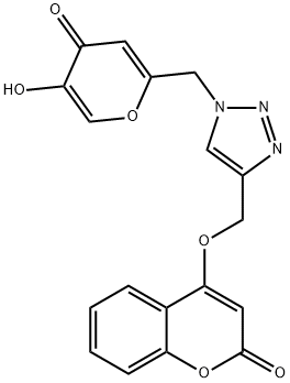 2H-1-Benzopyran-2-one, 4-[[1-[(5-hydroxy-4-oxo-4H-pyran-2-yl)methyl]-1H-1,2,3-triazol-4-yl]methoxy]- Structure