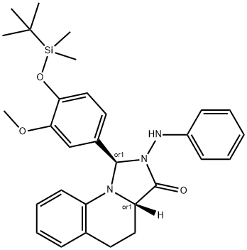 Imidazo[1,5-a]quinolin-3(3aH)-one, 1-[4-[[(1,1-dimethylethyl)dimethylsilyl]oxy]-3-methoxyphenyl]-1,2,4,5-tetrahydro-2-(phenylamino)-, (1R,3aS)-rel- Structure