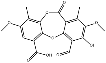 11H-Dibenzo[b,e][1,4]dioxepin-6-carboxylic acid, 4-formyl-3-hydroxy-2,8-dimethoxy-1,9-dimethyl-11-oxo- Structure