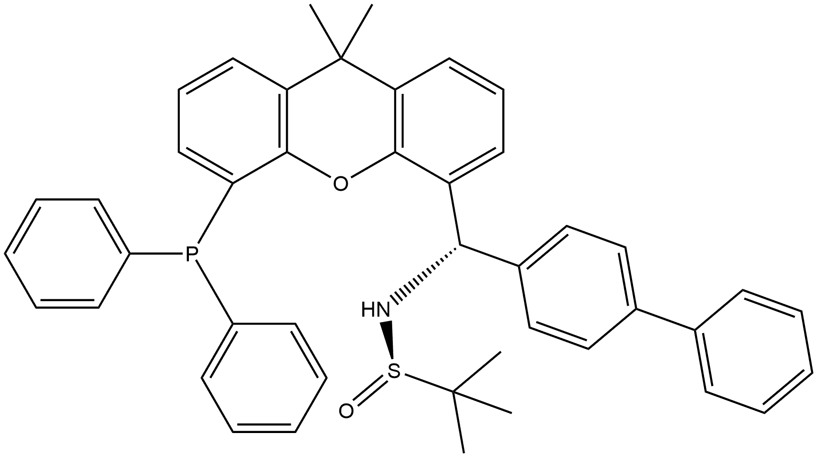 2-Propanesulfinamide, N-[(S)-[1,1'-biphenyl]-4-yl[5-(diphenylphosphino)-9,9-dimethyl-9H-xanthen-4-yl]methyl]-2-methyl-, [S(R)]- 구조식 이미지