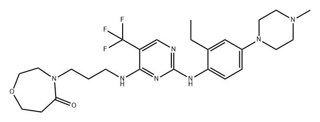 1,4-Oxazepin-5(2H)-one, 4-[3-[[2-[[2-ethyl-4-(4-methyl-1-piperazinyl)phenyl]amino]-5-(trifluoromethyl)-4-pyrimidinyl]amino]propyl]tetrahydro- Structure