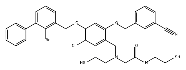 Acetamide, 2-[[[4-[(2-bromo[1,1'-biphenyl]-3-yl)methoxy]-5-chloro-2-[(3-cyanophenyl)methoxy]phenyl]methyl](2-mercaptoethyl)amino]-N-(2-mercaptoethyl)- Structure