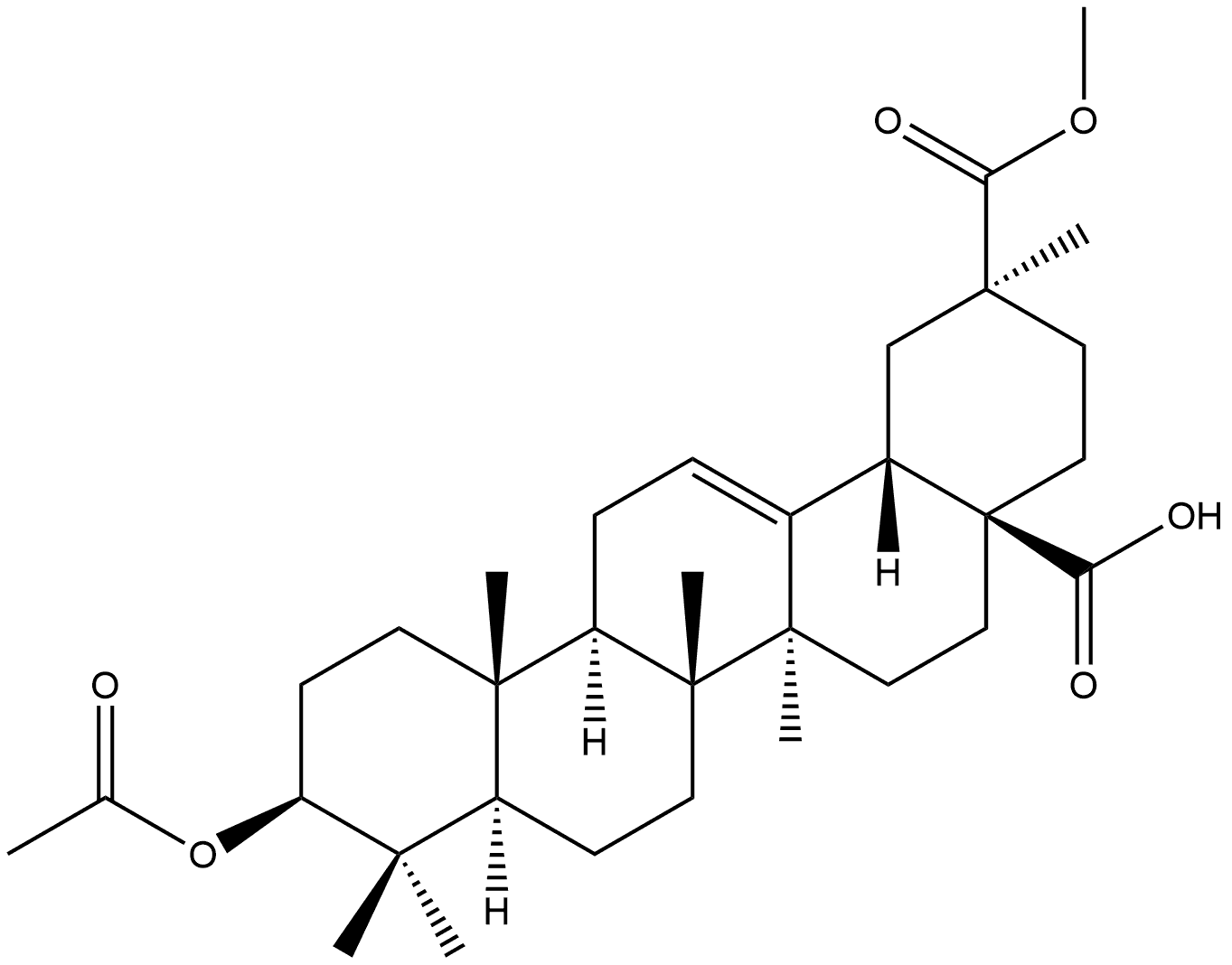 Olean-12-ene-28,29-dioic acid, 3-(acetyloxy)-, 29-methyl ester, (3β,20β)- Structure