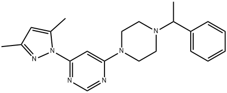 4-(3,5-Dimethyl-1H-pyrazol-1-yl)-6-[4-(1-phenylethyl)-1-piperazinyl]pyrimidine 구조식 이미지