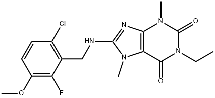 1H-Purine-2,6-dione, 8-[[(6-chloro-2-fluoro-3-methoxyphenyl)methyl]amino]-1-ethyl-3,7-dihydro-3,7-dimethyl- Structure