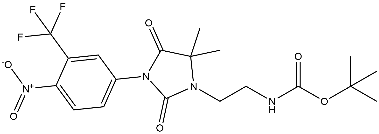 tert-butyl (2-(5,5-dimethyl-3-(4-nitro-3-(trifluoromethyl)phenyl)-2,4-dioxoimidazolidin-1-yl)ethyl)carbamate Structure