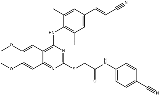 Acetamide, 2-[[4-[[4-[(1E)-2-cyanoethenyl]-2,6-dimethylphenyl]amino]-6,7-dimethoxy-2-quinazolinyl]thio]-N-(4-cyanophenyl)- Structure