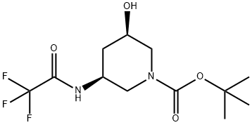 (3R,5S)-3-Hydroxy-5-(2,2,2-trifluoro-acetylamino)-piperidine-1-carboxylic acid tert-butyl ester Structure