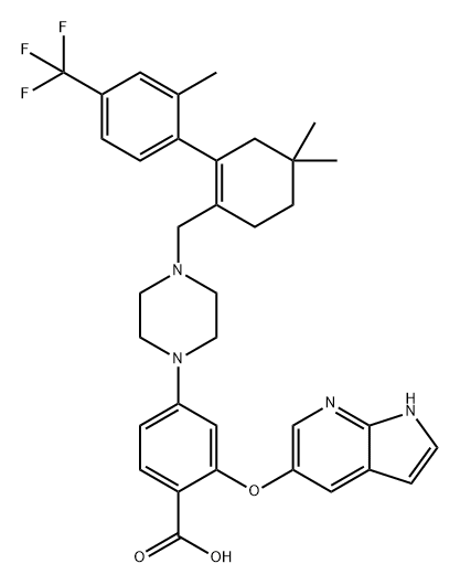 Benzoic acid, 4-[4-[[4,4-dimethyl-2-[2-methyl-4-(trifluoromethyl)phenyl]-1-cyclohexen-1-yl]methyl]-1-piperazinyl]-2-(1H-pyrrolo[2,3-b]pyridin-5-yloxy)- Structure