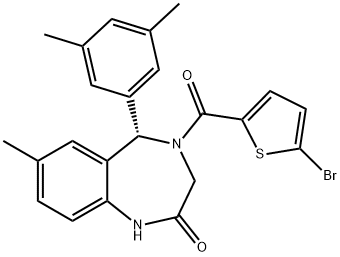 2H-1,4-Benzodiazepin-2-one, 4-[(5-bromo-2-thienyl)carbonyl]-5-(3,5-dimethylphenyl)-1,3,4,5-tetrahydro-7-methyl-, (5S)- Structure