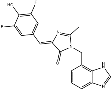 4H-Imidazol-4-one, 3-(1H-benzimidazol-7-ylmethyl)-5-[(3,5-difluoro-4-hydroxyphenyl)methylene]-3,5-dihydro-2-methyl-, (5Z)- Structure