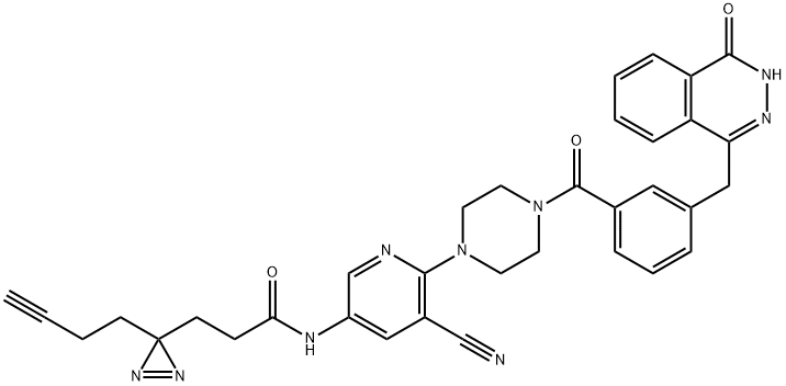 3H-Diazirine-3-propanamide, 3-(3-butyn-1-yl)-N-[5-cyano-6-[4-[3-[(3,4-dihydro-4-oxo-1-phthalazinyl)methyl]benzoyl]-1-piperazinyl]-3-pyridinyl]- 구조식 이미지