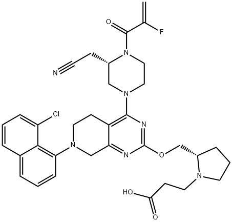 1-Pyrrolidinepropanoic acid, 2-[[[7-(8-chloro-1-naphthalenyl)-4-[(3S)-3-(cyanomethyl)-4-(2-fluoro-1-oxo-2-propen-1-yl)-1-piperazinyl]-5,6,7,8- Structure