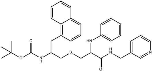 Carbamic acid, N-[1-(1-naphthalenylmethyl)-2-[[3-oxo-2-(phenylamino)-3-[(3-pyridinylmethyl)amino]propyl]thio]ethyl]-, 1,1-dimethylethyl ester Structure