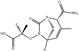 Propanoic acid, 2-[[(1R,2S,5R)-2-(aminoca
rbonyl)-3-methyl-7-oxo-1,6-diazabicyclo[3.2.1]
oct-3-en-6-yl]oxy]-2-fluoro-, (2S)- Structure