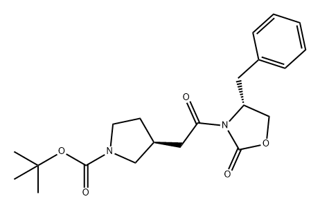 1-Pyrrolidinecarboxylic acid, 3-[2-oxo-2-[(4R)-2-oxo-4-(phenylmethyl)-3-oxazolidinyl]ethyl]-, 1,1-dimethylethyl ester, (3S)- Structure