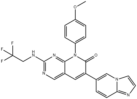 Pyrido[2,3-d]pyrimidin-7(8H)-one, 6-imidazo[1,2-a]pyridin-6-yl-8-(4-methoxyphenyl)-2-[(2,2,2-trifluoroethyl)amino]- Structure