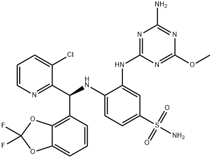 Benzenesulfonamide, 3-[(4-amino-6-methoxy-1,3,5-triazin-2-yl)amino]-4-[[(S)-(3-chloro-2-pyridinyl)(2,2-difluoro-1,3-benzodioxol-4-yl)methyl]amino]- 구조식 이미지