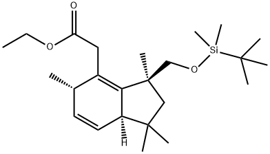 1H-Indene-4-acetic acid, 3-[[[(1,1-dimethylethyl)dimethylsilyl]oxy]methyl]-2,3,5,7a-tetrahydro-1,1,3,5-tetramethyl-, ethyl ester, (3S,5S,7aR)- Structure