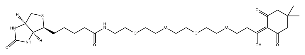 1H-Thieno[3,4-d]imidazole-4-pentanamide, N-[15-(4,4-dimethyl-2,6-dioxocyclohexylidene)-15-hydroxy-3,6,9,12-tetraoxapentadec-1-yl]hexahydro-2-oxo-, (3aS,4S,6aR)- Structure