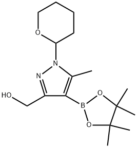 1H-Pyrazole-3-methanol, 5-methyl-1-(tetrahydro-2H-pyran-2-yl)-4-(4,4,5,5-tetramethyl-1,3,2-dioxaborolan-2-yl)- Structure