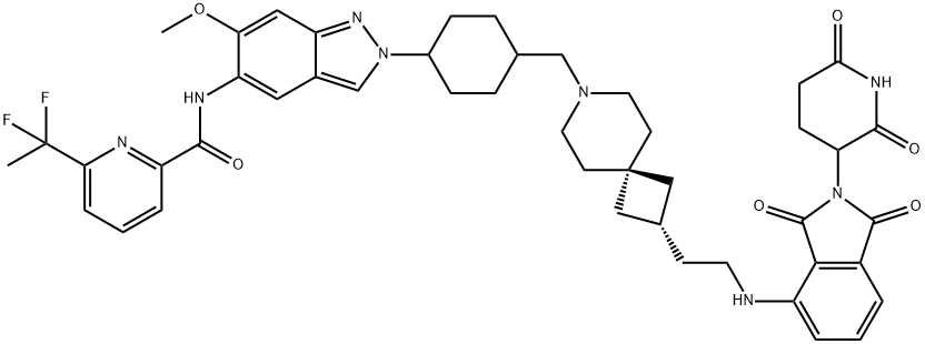 2-Pyridinecarboxamide, 6-(1,1-difluoroethyl)-N-[2-[trans-4-[[2-[2-[[2-(2,6-dioxo-3-piperidinyl)-2,3-dihydro-1,3-dioxo-1H-isoindol-4-yl]amino]ethyl]-7-azaspiro[3.5]non-7-yl]methyl]cyclohexyl]-6-methoxy-2H-indazol-5-yl]- Structure
