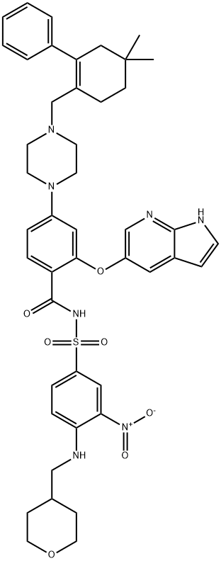 Benzamide, 4-[4-[(4,4-dimethyl-2-phenyl-1-cyclohexen-1-yl)methyl]-1-piperazinyl]-N-[[3-nitro-4-[[(tetrahydro-2H-pyran-4-yl)methyl]amino]phenyl]sulfonyl]-2-(1H-pyrrolo[2,3-b]pyridin-5-yloxy)- Structure