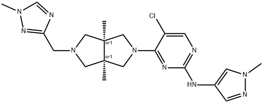 2-Pyrimidinamine, 5-chloro-4-[(3aR,6aS)-hexahydro-3a,6a-dimethyl-5-[(1-methyl-1H-1,2,4-triazol-3-yl)methyl]pyrrolo[3,4-c]pyrrol-2(1H)-yl]-N-(1-methyl-1H-pyrazol-4-yl)-, rel- Structure