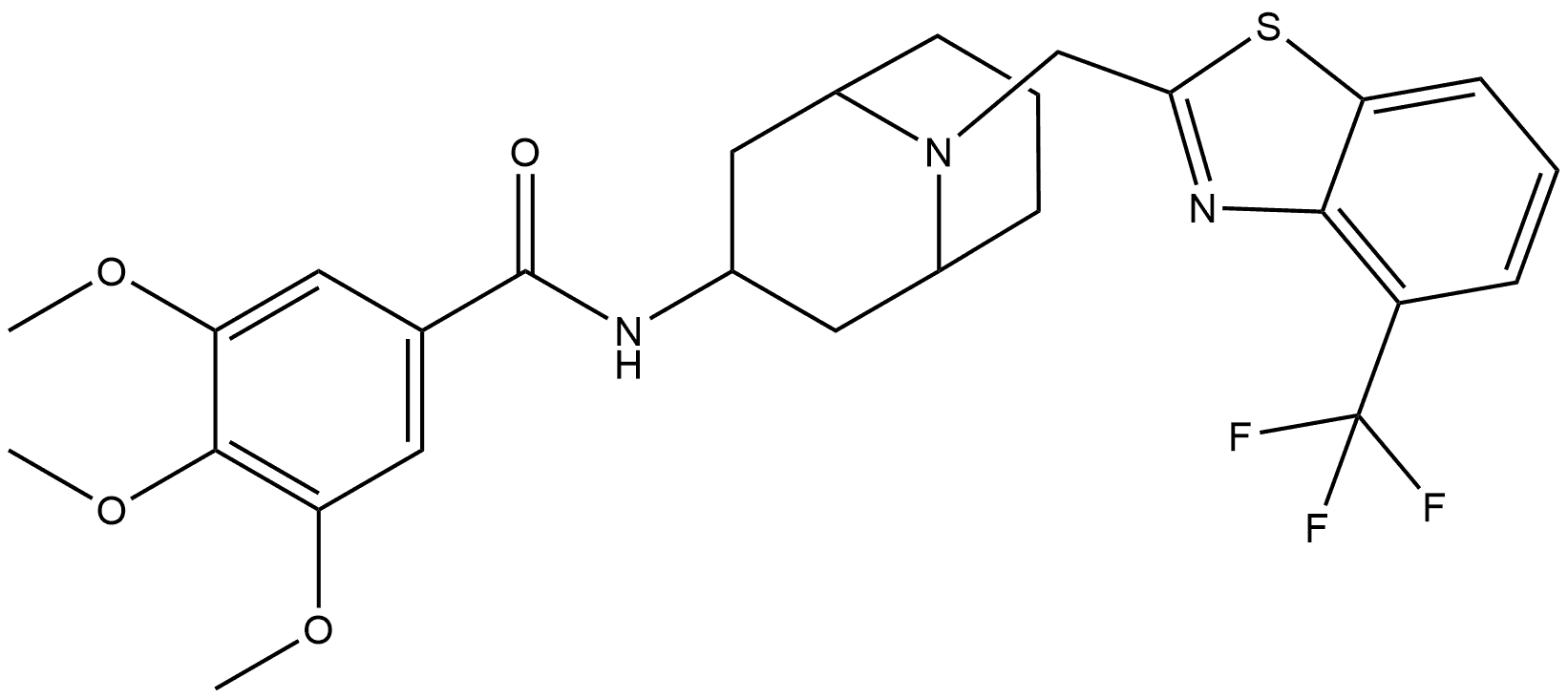 Benzamide, 3,4,5-trimethoxy-N-[(3-exo)-9-[[4-(trifluoromethyl)-2-benzothiazolyl]methyl]-9-azabicyclo[3.3.1]non-3-yl]- Structure