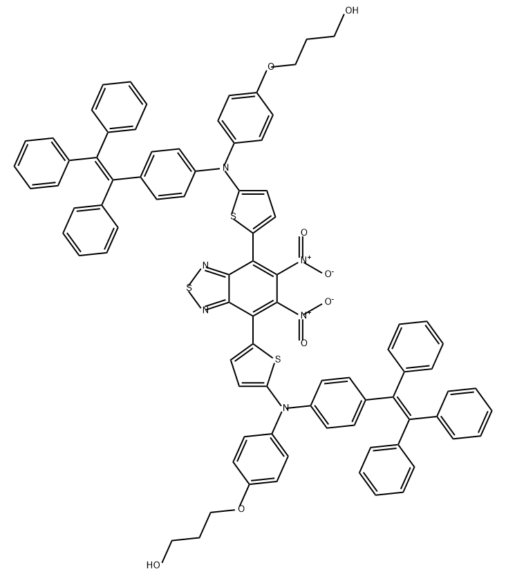 1-Propanol, 3,3'-[(5,6-dinitro-2,1,3-benzothiadiazole-4,7-diyl)bis[5,2-thiophenediyl[[4-(1,2,2-triphenylethenyl)phenyl]imino]-4,1-phenyleneoxy]]bis- Structure