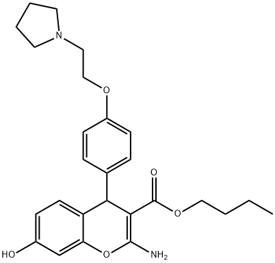 4H-1-Benzopyran-3-carboxylic acid, 2-amino-7-hydroxy-4-[4-[2-(1-pyrrolidinyl)ethoxy]phenyl]-, butyl ester Structure