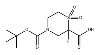 2,4-Thiomorpholinedicarboxylic acid, 2-fluoro-, 4-(1,1-dimethylethyl) ester, 1,1-dioxide 구조식 이미지