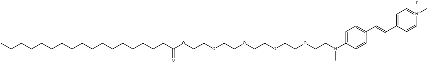 Pyridinium, 1-methyl-4-[(1E)-2-[4-[methyl(16-oxo-3,6,9,12,15-pentaoxatritriacont-1-yl)amino]phenyl]ethenyl]-, iodide (1:1) Structure