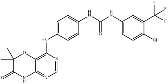 Urea, N-[4-chloro-3-(trifluoromethyl)phenyl]-N'-[4-[(7,8-dihydro-6,6-dimethyl-7-oxo-6H-pyrimido[5,4-b][1,4]oxazin-4-yl)amino]phenyl]- Structure