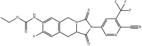 Carbamic acid, N-[2-[6-cyano-5-(trifluoromethyl)-3-pyridinyl]-8-fluoro-1,2,3,5,10,10a-hexahydro-1-oxo-3-thioxoimidazo[1,5-b]isoquinolin-7-yl]-, ethyl ester Structure