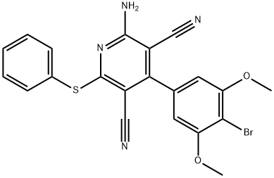 3,5-Pyridinedicarbonitrile, 2-amino-4-(4-bromo-3,5-dimethoxyphenyl)-6-(phenylthio)- Structure