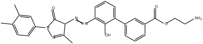 [1,1'-Biphenyl]-3-carboxylic acid, 3'-[2-[1-(3,4-dimethylphenyl)-4,5-dihydro-3-methyl-5-oxo-1H-pyrazol-4-yl]diazenyl]-2'-hydroxy-, 2-aminoethyl ester Structure