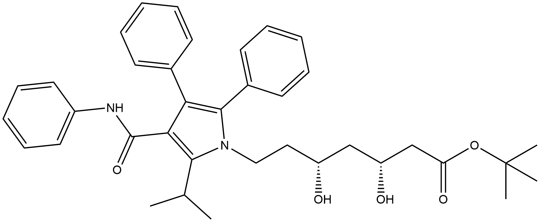 1H-Pyrrole-1-heptanoic acid, β,δ-dihydroxy-2-(1-methylethyl)-4,5-diphenyl-3-[(phenylamino)carbonyl]-, 1,1-dimethylethyl ester, (βR,δR)- Structure