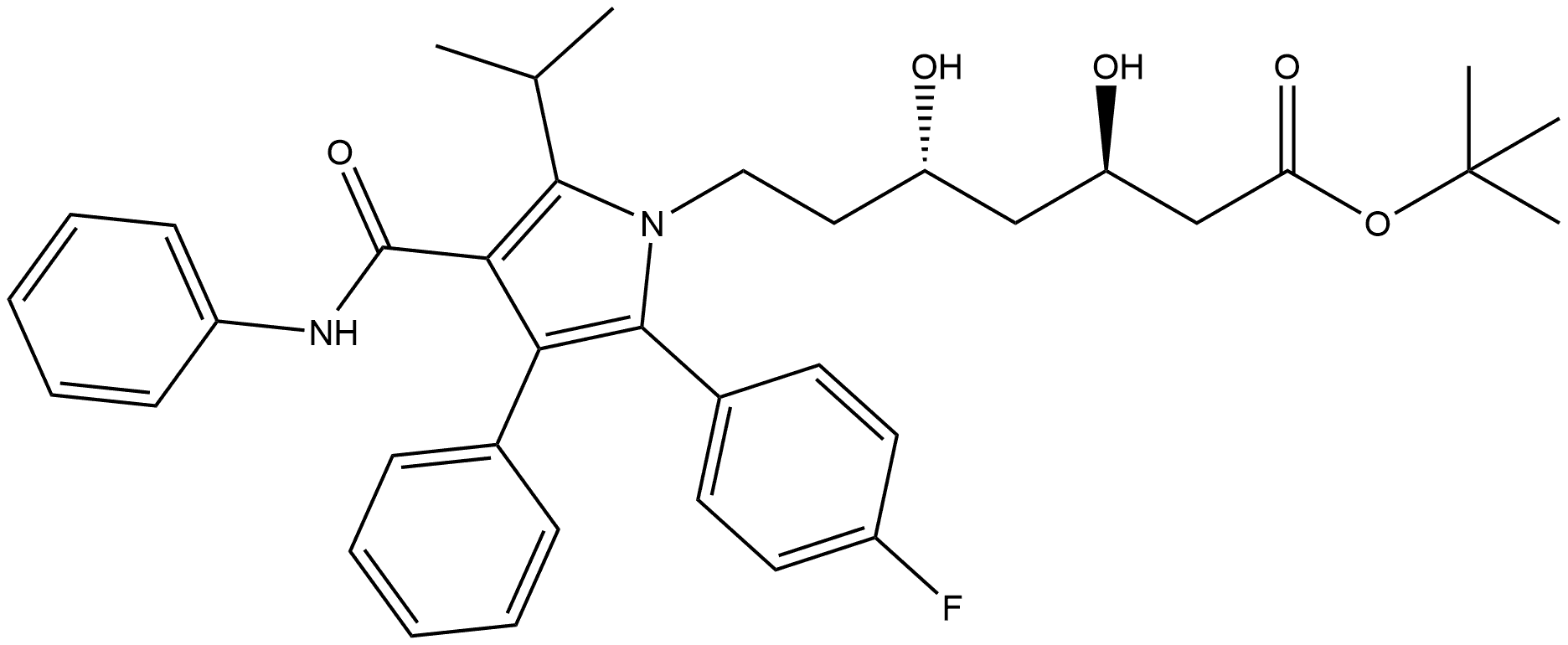 1H-Pyrrole-1-heptanoic acid, 2-(4-fluorophenyl)-β,δ-dihydroxy-5-(1-methylethyl)-3-phenyl-4-[(phenylamino)carbonyl]-, 1,1-dimethylethyl ester, (βR,δS)- Structure