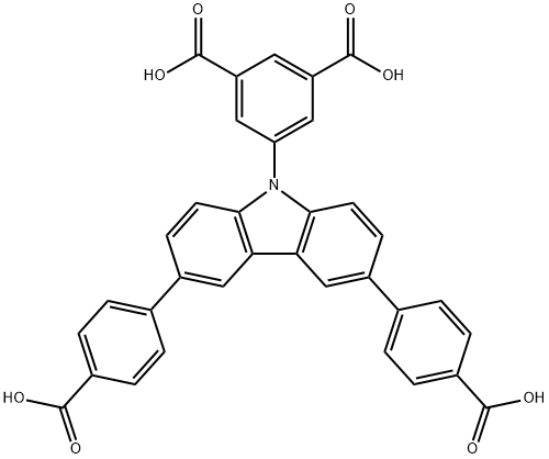 1,3-Benzenedicarboxylic acid, 5-[3,6-bis(4-carboxyphenyl)-9H-carbazol-9-yl]- Structure